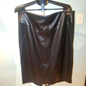 Black Faux Leather Skirt Designer Vegan Knee Length Sexy Marc Andrew